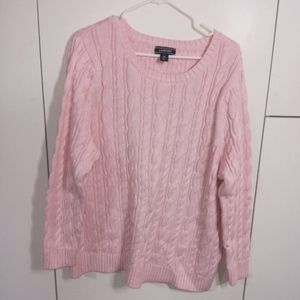 Women's Plus 2X Lands' End Drifter Cable Knit Sweater Light Baby Pink